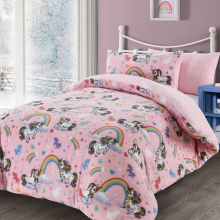 (Double) Teddy Bear Fleece Unicorn Pink Soft Warm Kids Duvet Set