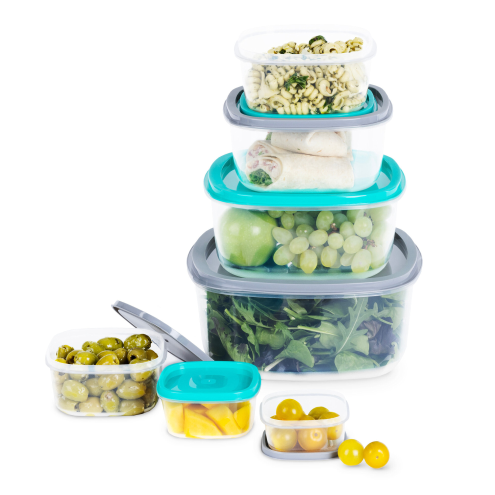 7-Piece Oval Food Storage Container Set with Ocean Blue Lids