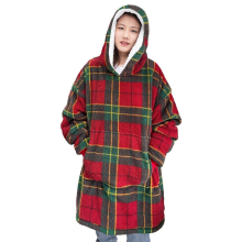 (Red) Hoodie Oversized Christmas Gonks Tartan Check Sherpa Teddy Sweatshirt