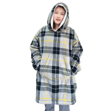 (Grey) Hoodie Oversized Christmas Gonks Tartan Check Sherpa Teddy Sweatshirt
