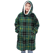 (Green) Hoodie Oversized Christmas Gonks Tartan Check Sherpa Teddy Sweatshirt