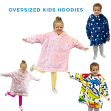 (Dinosaur) Teddy Fleece Kids Hoodie Wearable Soft Warm Fluffy Oversized
