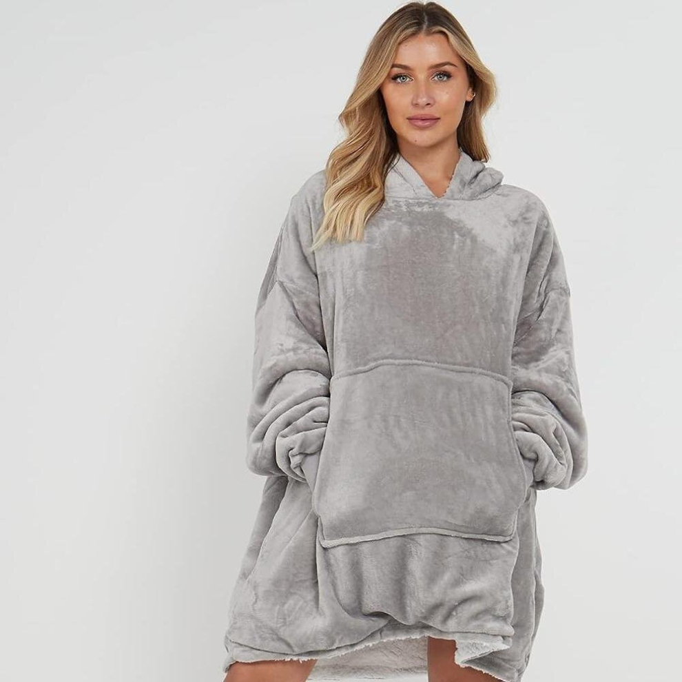 (Silver) Oversize Teddy Sherpa Cosy Hoodie with Front Pocket