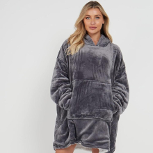 (Charcoal) Oversize Teddy Sherpa Cosy Hoodie with Front Pocket
