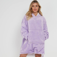 (Lilac) Oversize Teddy Sherpa Cosy Hoodie with Front Pocket