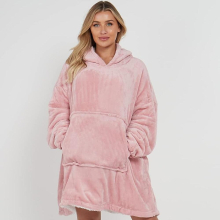 (Blush Pink) Oversize Teddy Sherpa Cosy Hoodie with Front Pocket