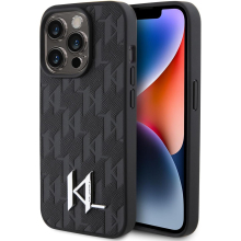 Karl Lagerfeld Leather Monogram Hot Stamp Metal Logo for iphone 15 Pro 6.1" Black - KLHCP15LPKLPKLK