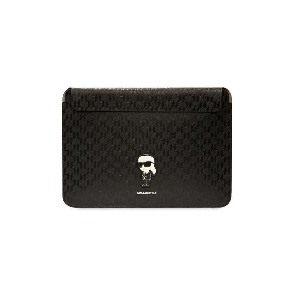Black Karl Lagerfeld Saffiano Monogram Ikonik 16" Laptop Sleeve - Klcs16sakhpkk