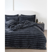 (Charcoal, Super King) Teddy Fleece Big Cord Duvet Cover Soft Warm Cosy Set