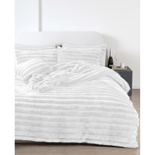 (White, Double) Teddy Fleece Big Cord Duvet Cover Soft Warm Cosy Set