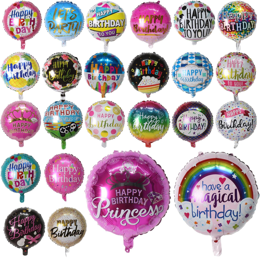 Large 18" Happy Birthday Foil Party Balloons Ribbon & Straw