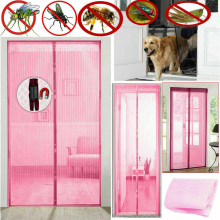 (Pink) Meshed Curtain Magnetic Door Fastening Mosquito Fly Bug Insect Net Screen UK