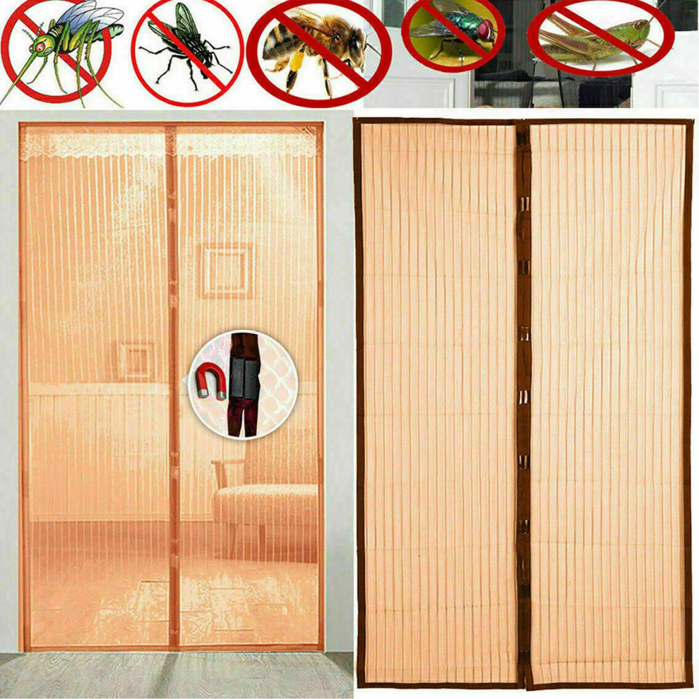 (Brown) Meshed Curtain Magnetic Door Fastening Mosquito Fly Bug Insect Net Screen Uk 5060583301210