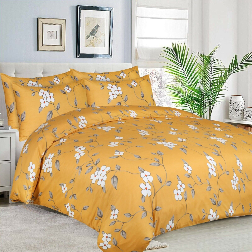 (Ochre Flower, King) Duvet Cover Printed Bedding Set  & Pillow Case