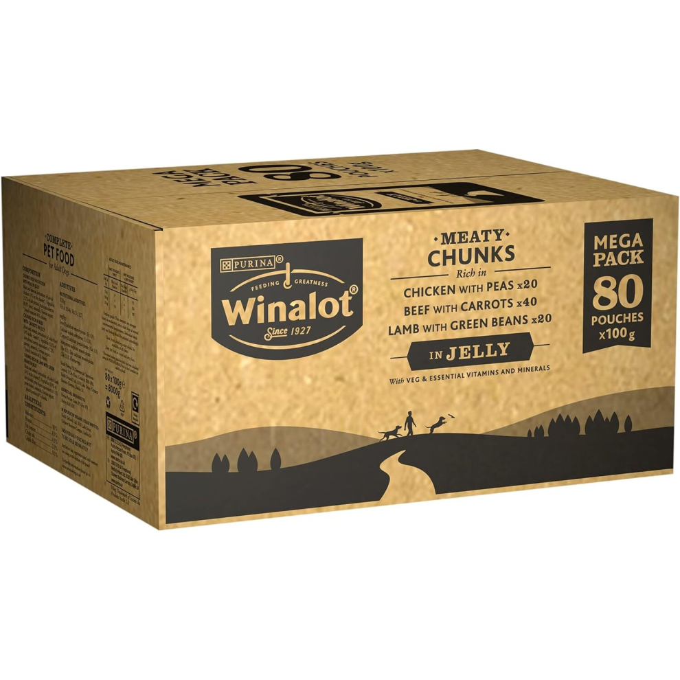 Winalot Dog Food Pouches Mixed in Jelly, 80 x 100 g