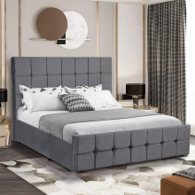 (Grey, King Size) Ottoman Storage Bed Frame Gas Lift Velvet Fabric