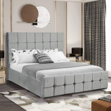 (Light Grey, Small Double) Ottoman Storage Bed Frame Gas Lift Velvet Fabric