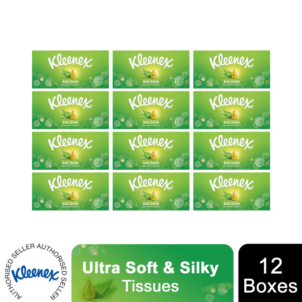 Kleenex Balsam Facial Tissues,  Dermatologically tested (Pack of 12 Tissue Boxes)