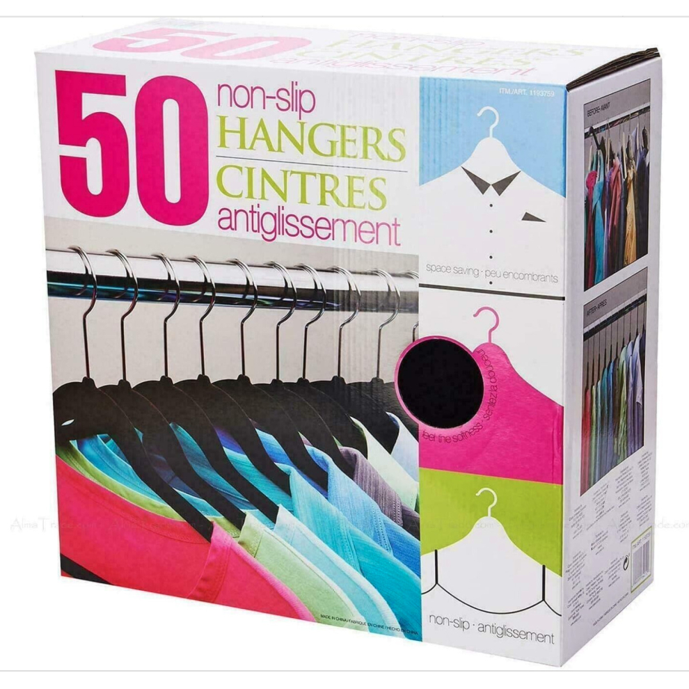 50 x Hangers Flocked Strong Non-Slip Space Saving Clothes Hanger