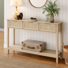 3 Drawer Rustic Wooden Console Table with Bottom Shelf