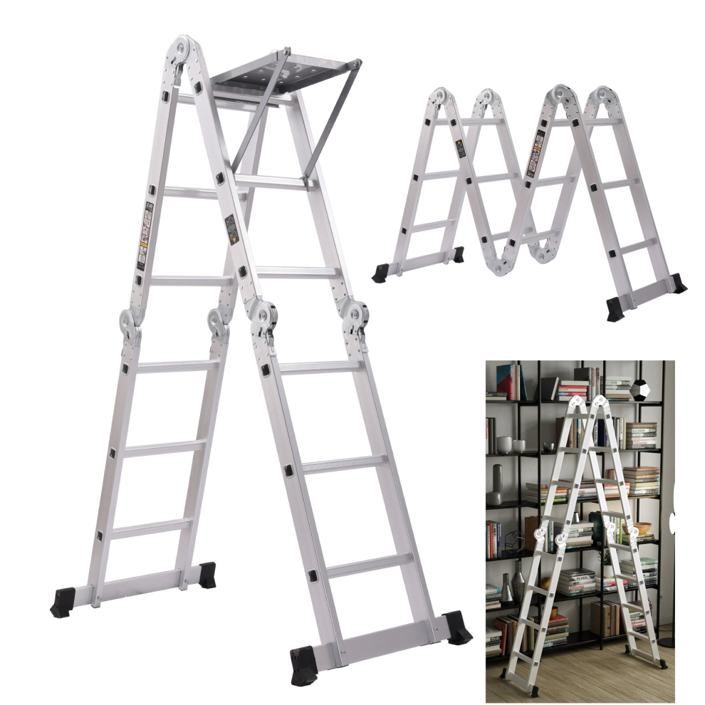 Folding Ladder Multi-Purpose Stepladder Aluminium Extension 14 in 1 Ladder Combination Foldable Ladder with Platform 15.4FT/4.7M