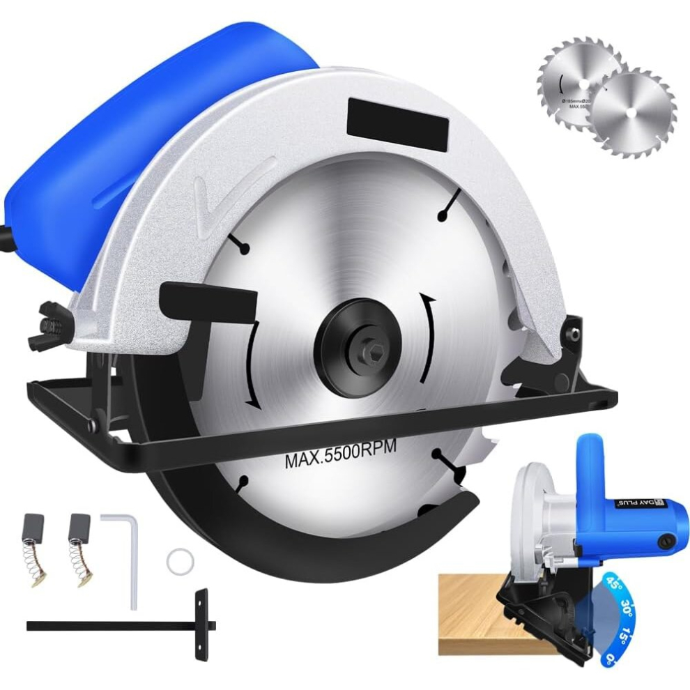 Circular Saws 1800W 5500 RPM Bevel Angle with 180mm Blade, Adjustable Cutting Depth for Wood and Logs Cutting-