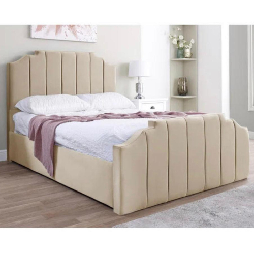 (Small Double-4ft, Blue Plush) Modern Designer Panel Bed Frame Plush Velvet with Mattress 2