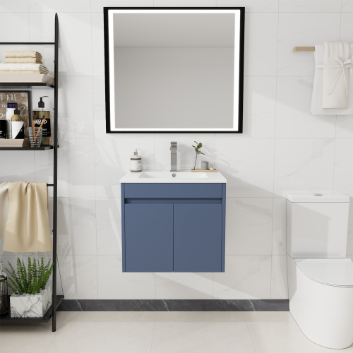 600mm Bathroom Vanity Unit & Basin Sink Wall Mounted Cabinet Grey Modern 1