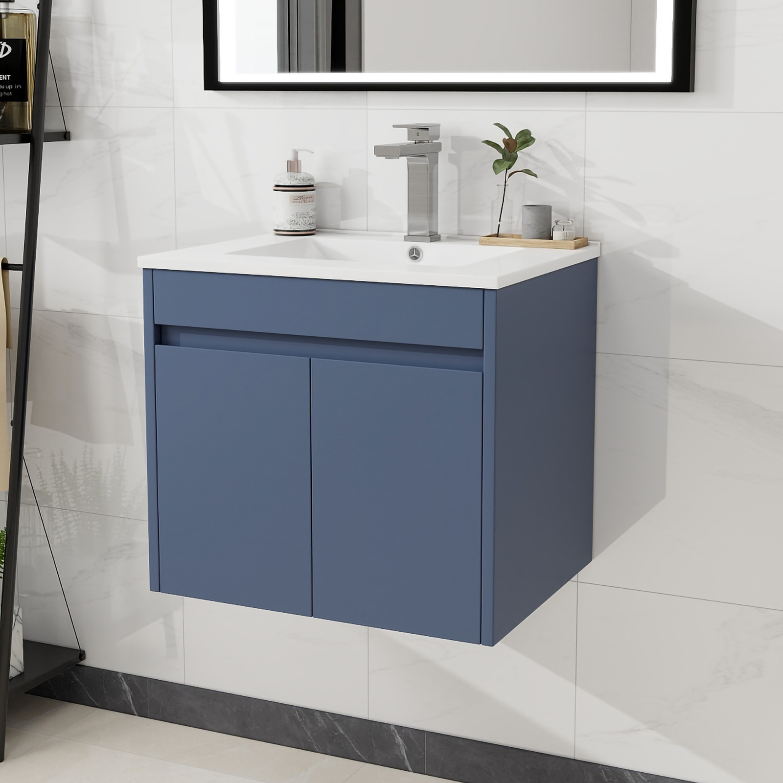 600mm Bathroom Vanity Unit & Basin Sink Wall Mounted Cabinet Grey ...