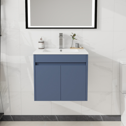 600mm Bathroom Vanity Unit & Basin Sink Wall Mounted Cabinet Grey Modern 2