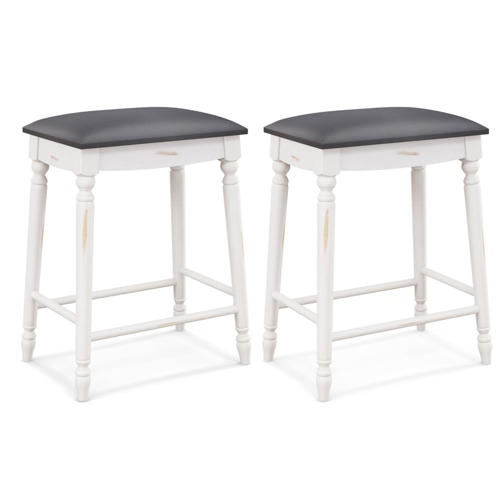 Casart Set Of 2 Bar Stools Counter Height Dining Chair Upholstered Pub Stool 24" White,Grey