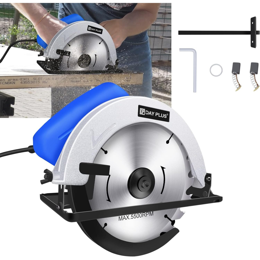 Circular Saw 1600W HYCHIKA Electric Saw 5500RPM High Power Motor  20T Blade(180mm)  for Wood/Plastic Cutting