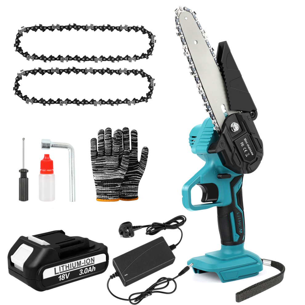 Mini Cordless Electric Chainsaw +1 x 3.0Ah Battery +Charger with 6inch Guide Plate+2 x 6inch Chain for Tree Trimming & Wood Cutting