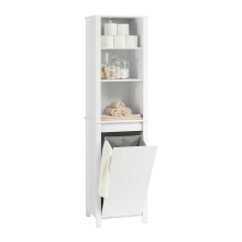 SoBuy BZR102-W, Bathroom Tall Cabinet Cupboard with Laundry Basket