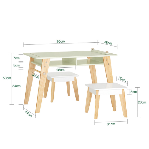SoBuy KMB92-GR,Children Table and 2 Stools Set, Art Table with Storage 2
