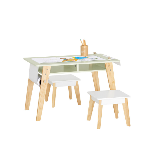 SoBuy KMB92-GR,Children Table and 2 Stools Set, Art Table with Storage