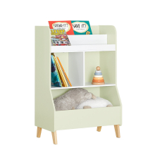 SoBuy KMB90-GR Kids Bookcase & Toy Shelf, White/Light Green, 2 Top Shelves + 3 Open Compartments, Pine Wood Legs, MDF