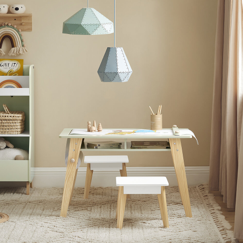 SoBuy KMB92-GR,Children Table and 2 Stools Set, Art Table with Storage 1