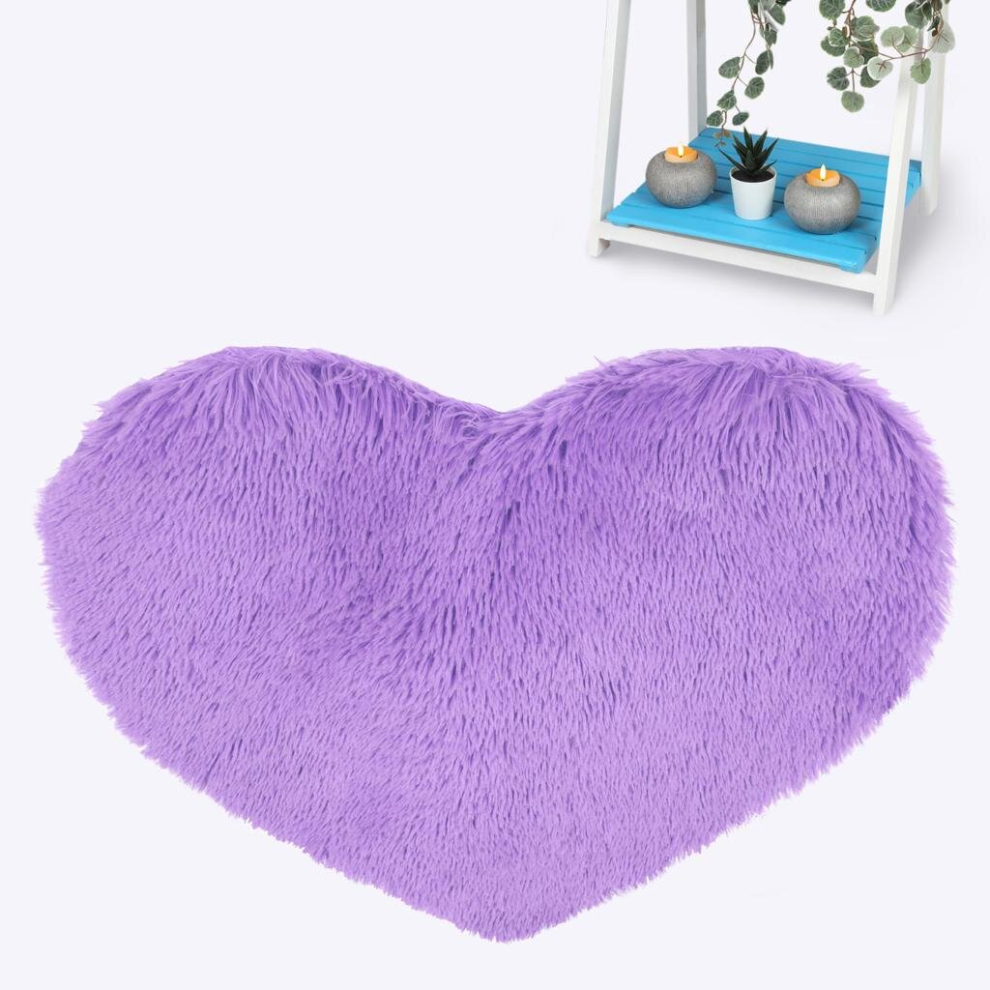(Lilac) Love Heart Rugs Soft Fur Bedroom Floor Carpet Cuddles Mats
