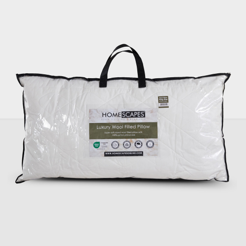 Homescapes Homescapes Wool Filled King Size Cosy Sleeper Pillow with Cotton Case - Soft/Medium
