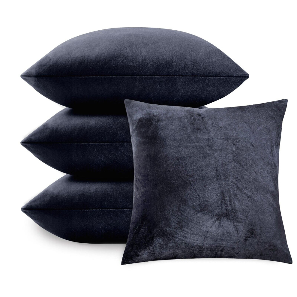 (Charcoal, 4 Cushion Covers) Velvet Cushion Covers  And  Bed Sofa Decor Pillows