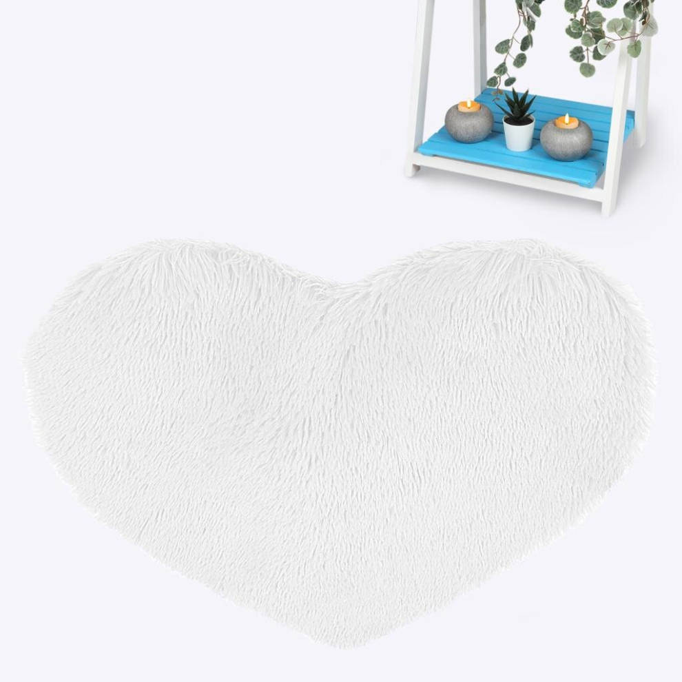 (White) Love Heart Rugs Soft Fur Bedroom Floor Carpet Cuddles Mats-image-OPC-PDFR89K-NEW