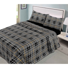 (Grey, Single) Tartan Checked Sheet Set 100% Brushed Cotton Flannelette Tartan Sheet Set Bedding Fitted Sheet Flat Sheet & Pillowcases set