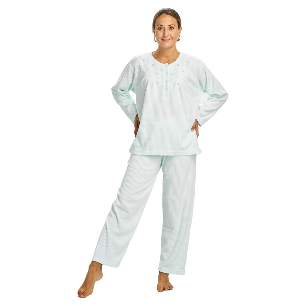 (Mint Green, S) Ladies Winter Pyjama Set Long Sleeve Brushed Cotton Soft Cosy Thermal Loungewear