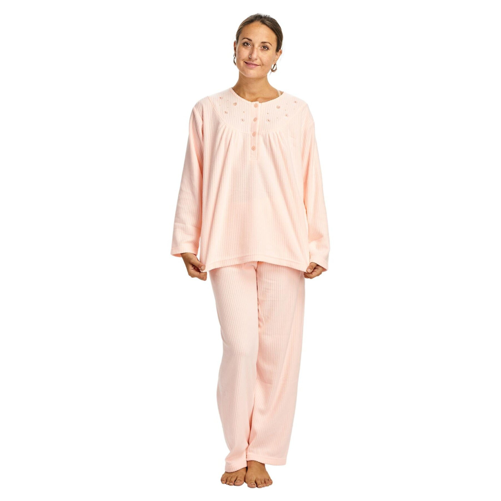 (Peach, S) Ladies Winter Pyjama Set Long Sleeve Brushed Cotton Soft Cosy Thermal Loungewear