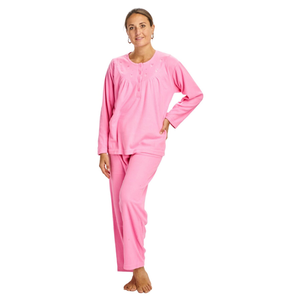(Pink, S) Ladies Winter Pyjama Set Long Sleeve Brushed Cotton Soft Cosy Thermal Loungewear