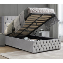 (Light Grey, Single) Ottoman Storage Bed Frame Gas Lift Velvet Fabric
