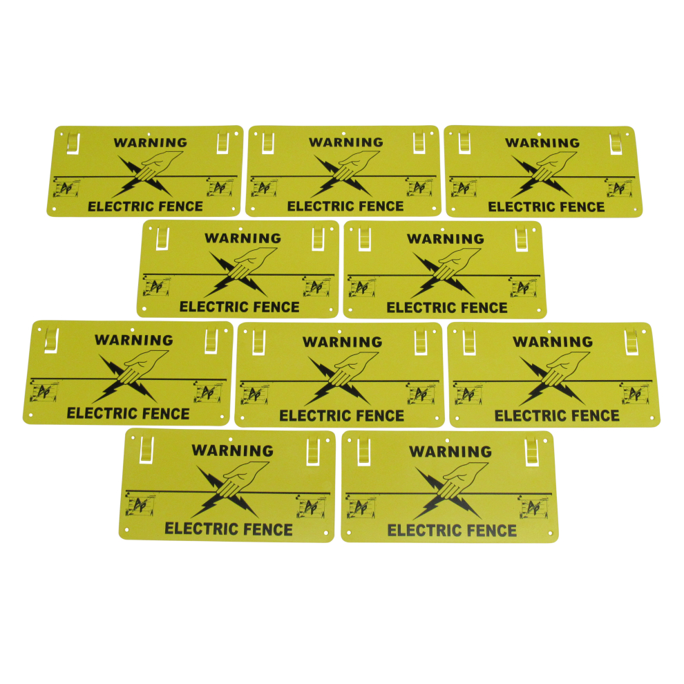 Caution Electric Fence Warning Signs x10 (Plastic Double Sided Symbol)