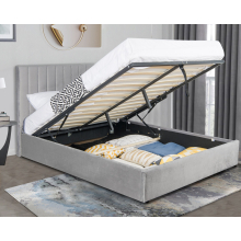 ((Light Grey, King)) Ottoman Bed Storage Bed Frame Gas Lift Velvet Fabric