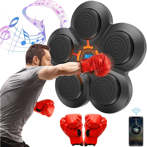 Music Boxing Machine, Music Electronic Wall Target Training Devices with Lights, Bluetooth Sensor & Gloves for Home Exercises